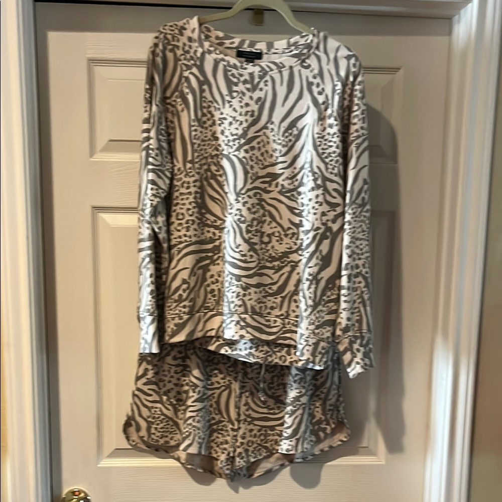 Brown & White Animal Print Short Set